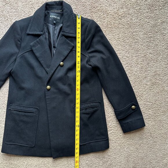 Express Pea Coat Womens Large Wool Blend Black Buttons Pockets - Picture 9 of 13